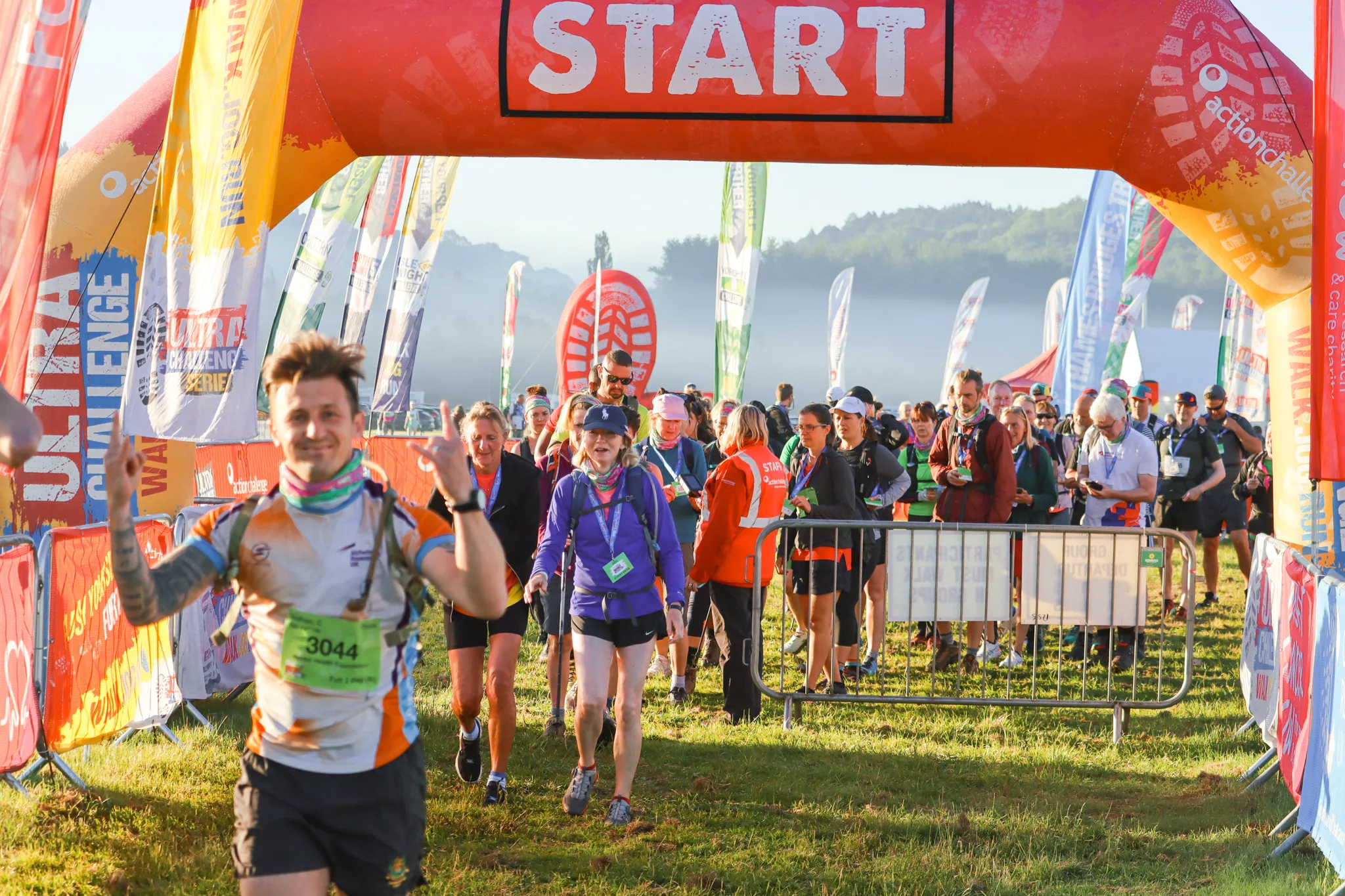 People cheering at the start line of the Kent Downs 50 Ultra Challenge